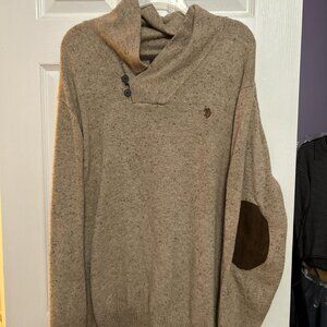 Polo Ralph Lauren Beige Turtleneck Sweater with Brown Elbow Patches